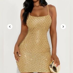 Fashion Nova Elegant Gold Embellished Dress